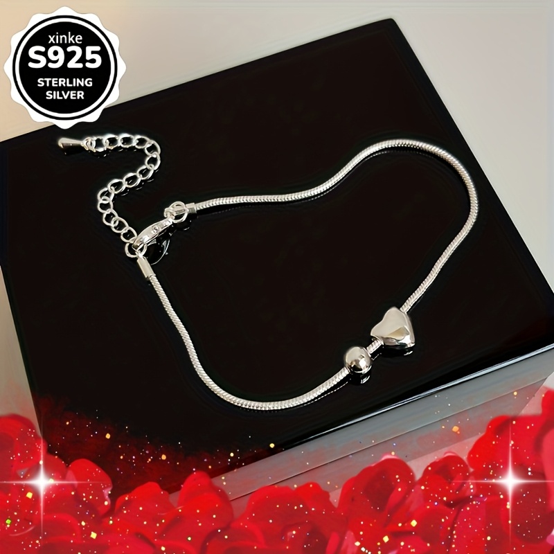 925 Silver Heart Pendant Bracelets Set, Daily Party Beach Accessories